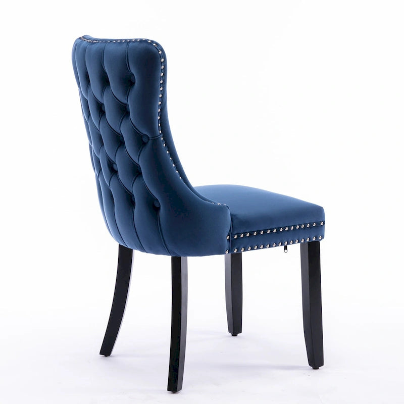 Upholstered Wing-Back Tufted Dining Chair Velvet Nailhead Trim Solid Wood Legs