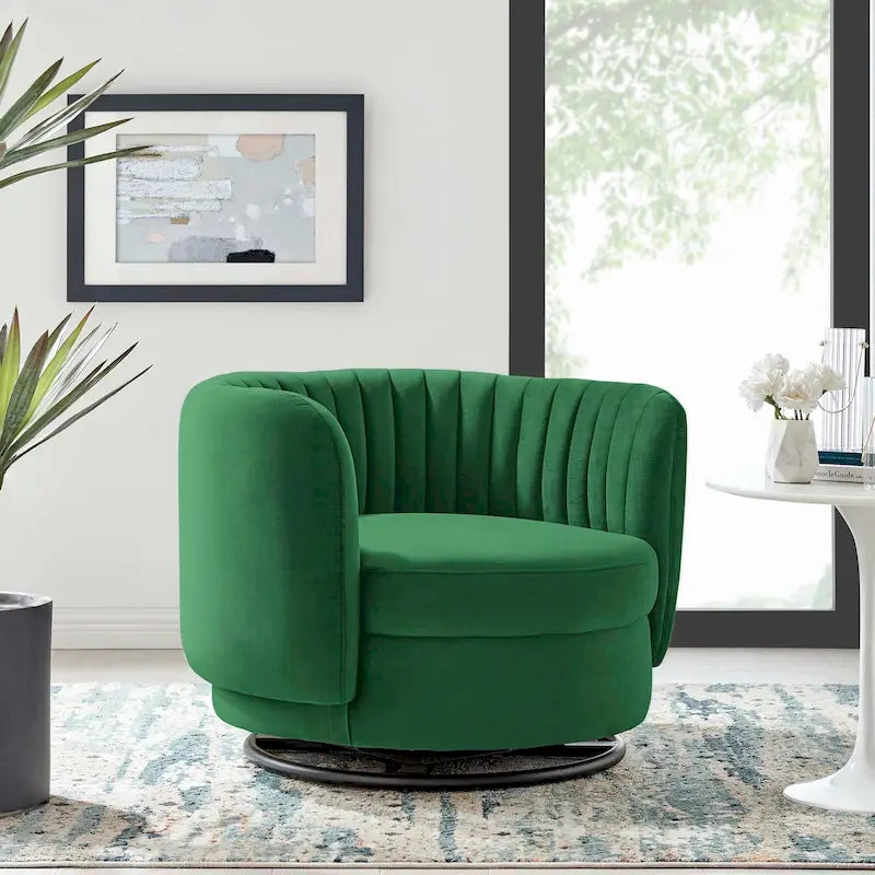 Tufted Velvet Swivel Accent Chair with Black Metal Base