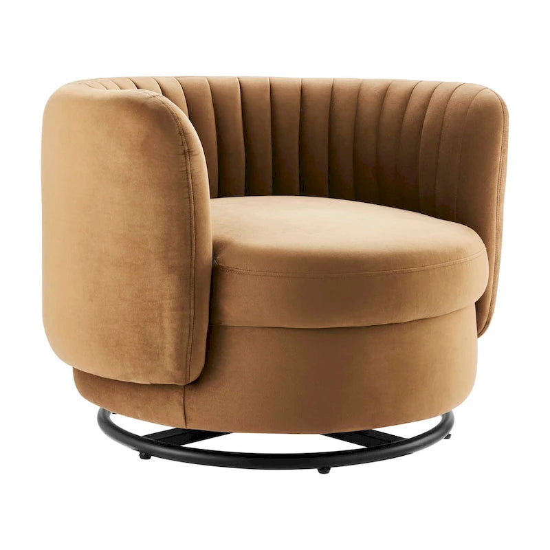 Tufted Velvet Swivel Accent Chair with Black Metal Base