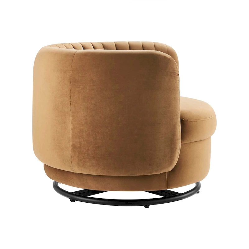Tufted Velvet Swivel Accent Chair with Black Metal Base