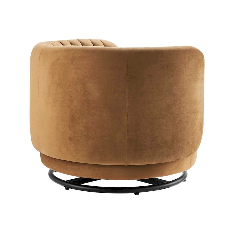 Tufted Velvet Swivel Accent Chair with Black Metal Base