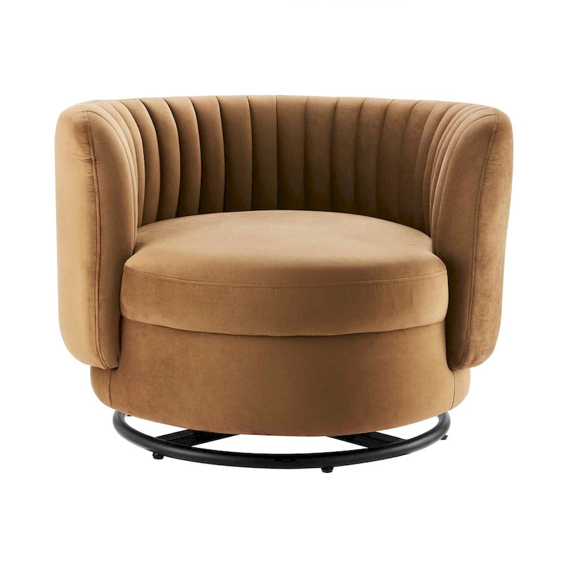 Tufted Velvet Swivel Accent Chair with Black Metal Base