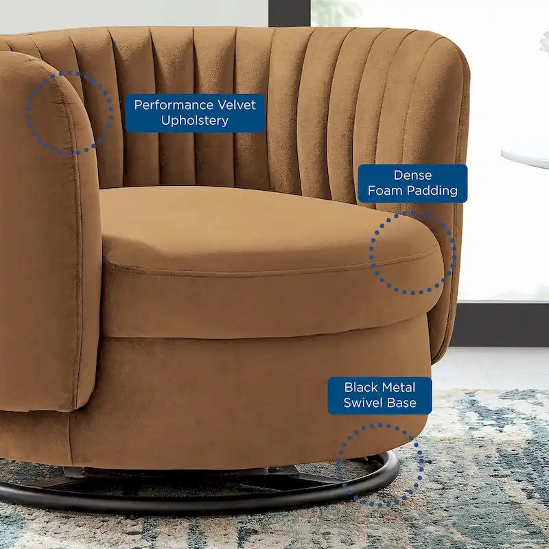 Tufted Velvet Swivel Accent Chair with Black Metal Base