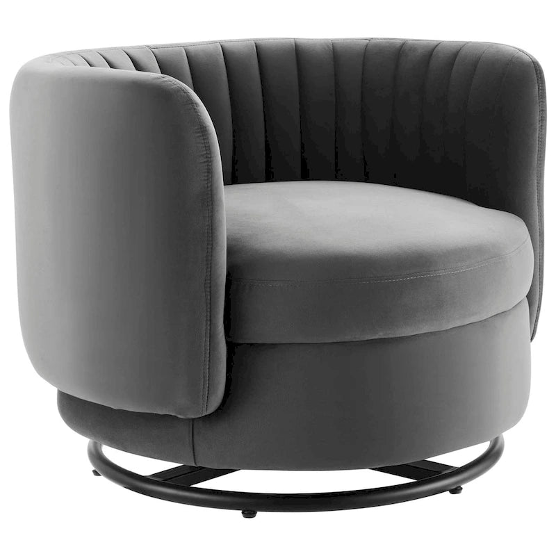 Tufted Velvet Swivel Accent Chair with Black Metal Base