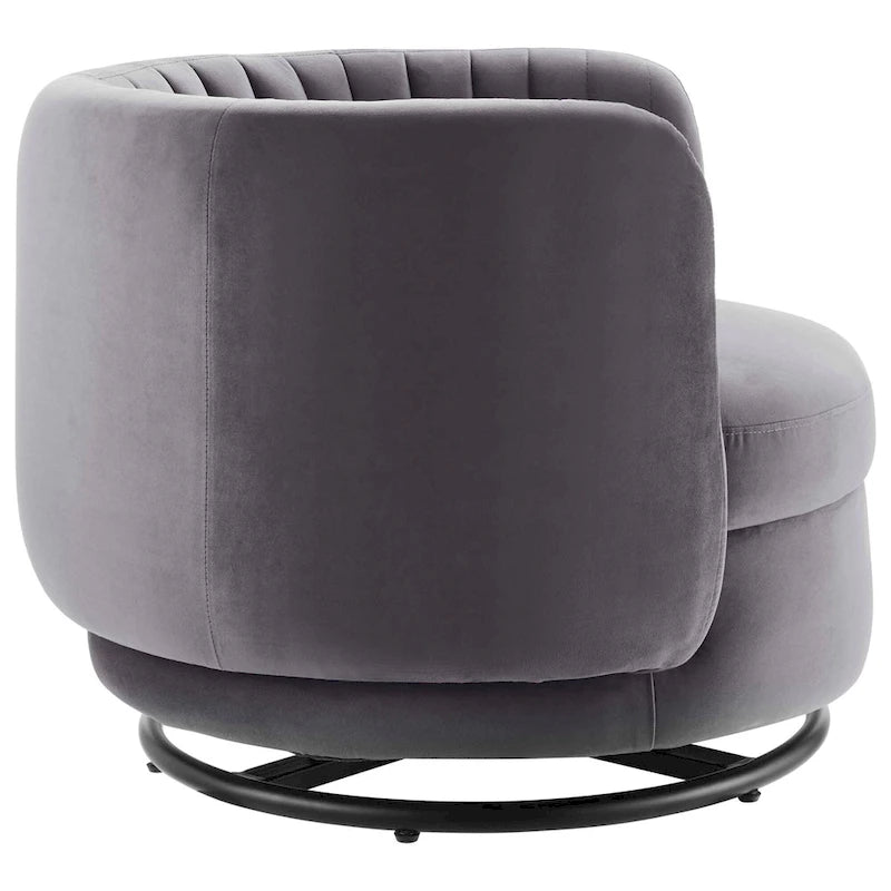 Tufted Velvet Swivel Accent Chair with Black Metal Base