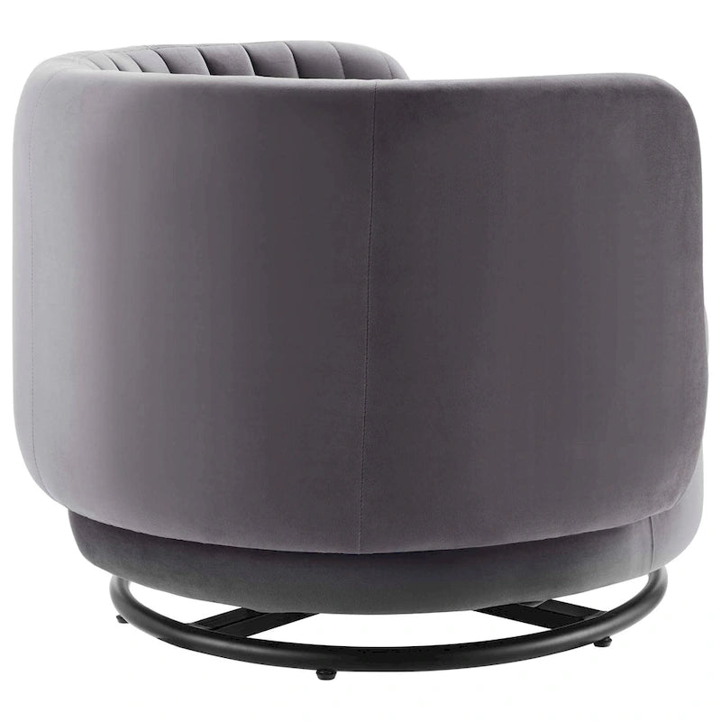 Tufted Velvet Swivel Accent Chair with Black Metal Base