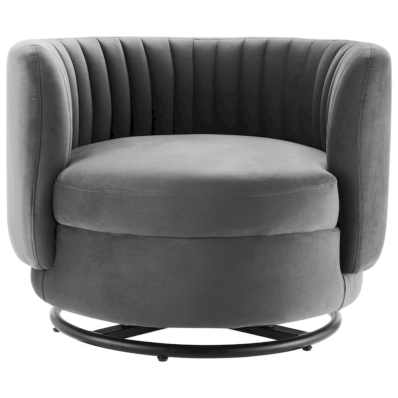 Tufted Velvet Swivel Accent Chair with Black Metal Base
