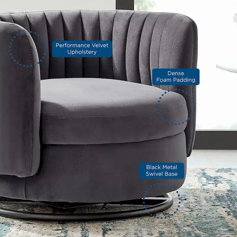 Tufted Velvet Swivel Accent Chair with Black Metal Base