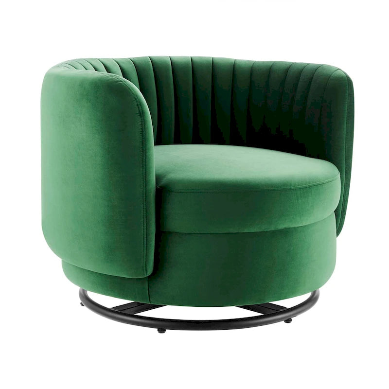 Tufted Velvet Swivel Accent Chair with Black Metal Base
