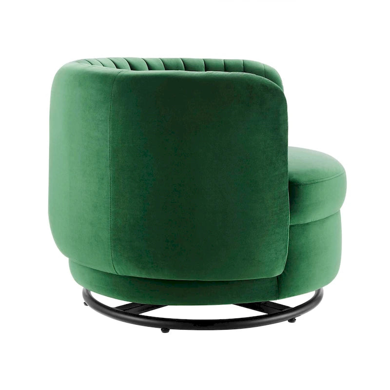 Tufted Velvet Swivel Accent Chair with Black Metal Base