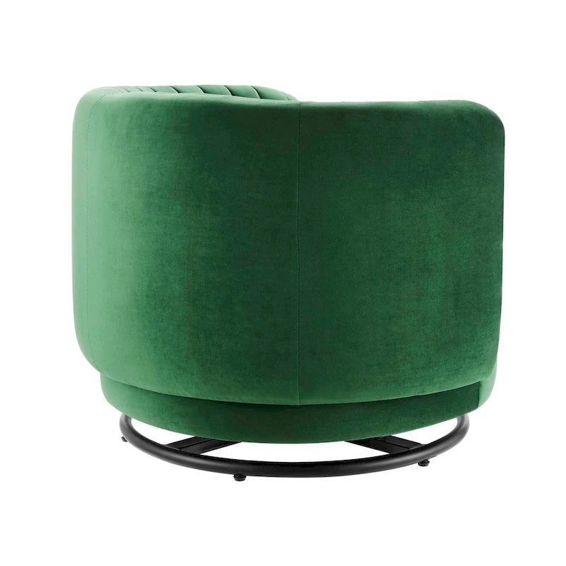 Tufted Velvet Swivel Accent Chair with Black Metal Base