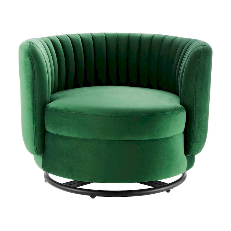 Tufted Velvet Swivel Accent Chair with Black Metal Base