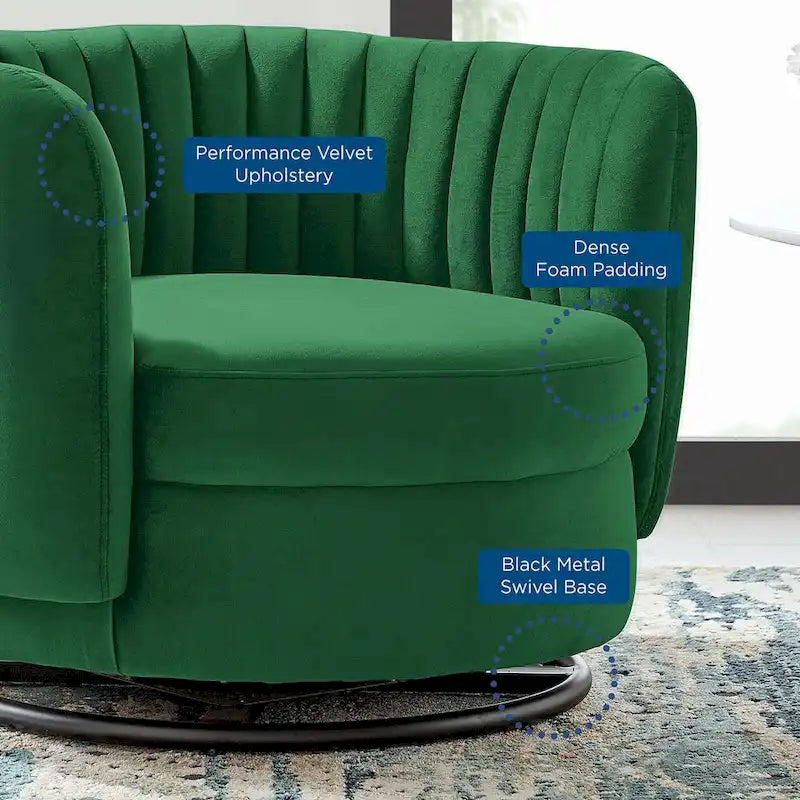 Tufted Velvet Swivel Accent Chair with Black Metal Base