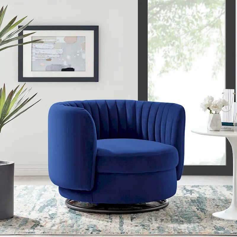 Tufted Velvet Swivel Accent Chair with Black Metal Base