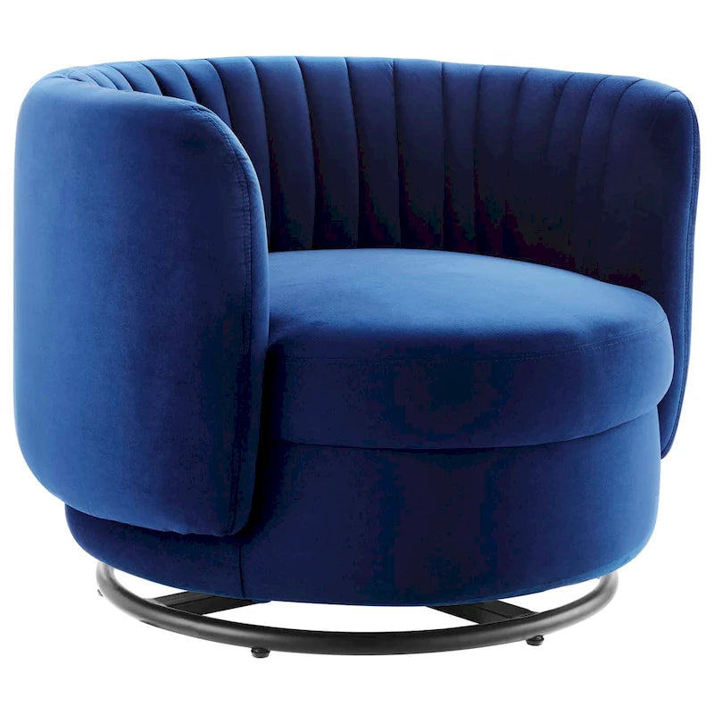Tufted Velvet Swivel Accent Chair with Black Metal Base