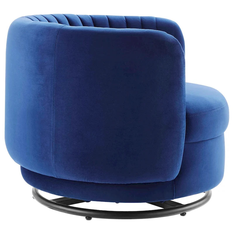 Tufted Velvet Swivel Accent Chair with Black Metal Base