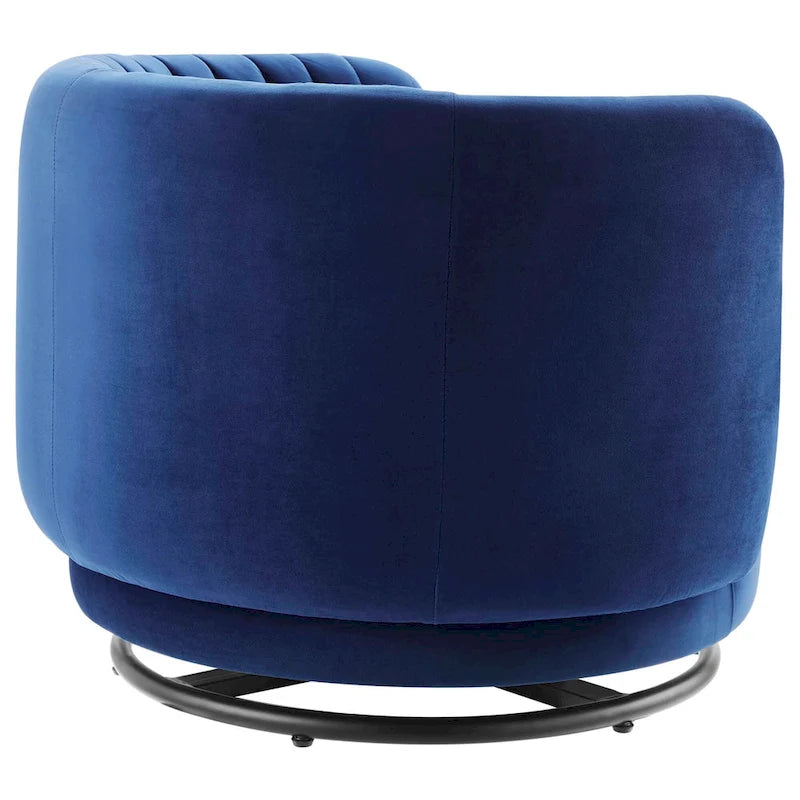 Tufted Velvet Swivel Accent Chair with Black Metal Base