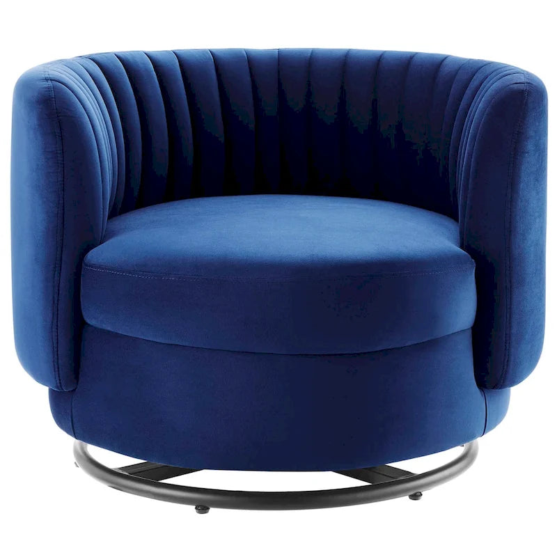 Tufted Velvet Swivel Accent Chair with Black Metal Base