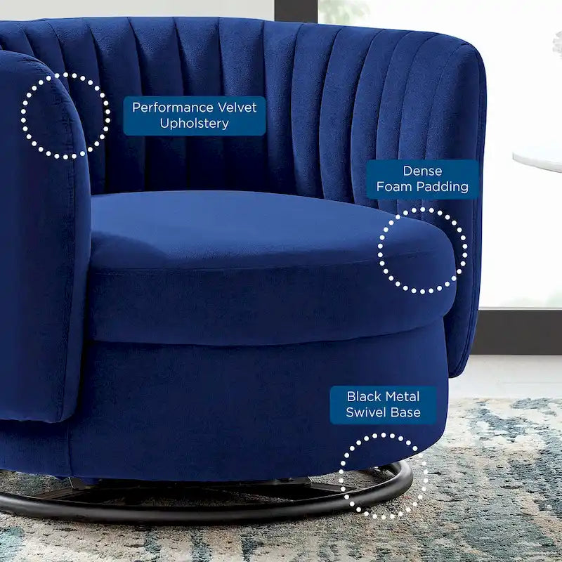 Tufted Velvet Swivel Accent Chair with Black Metal Base
