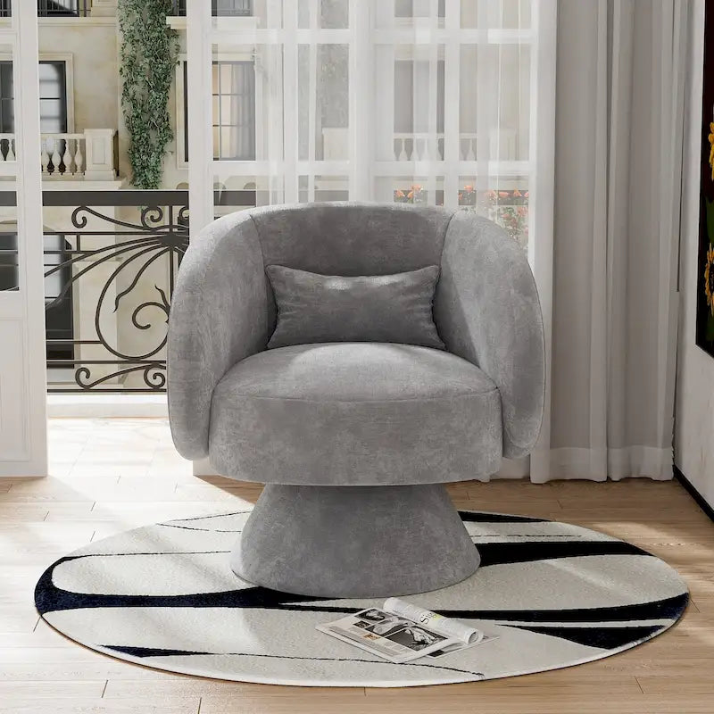 360 Degree Swivel Barrel Accent Chair with Pillow Linen Upholstered Multi-Color