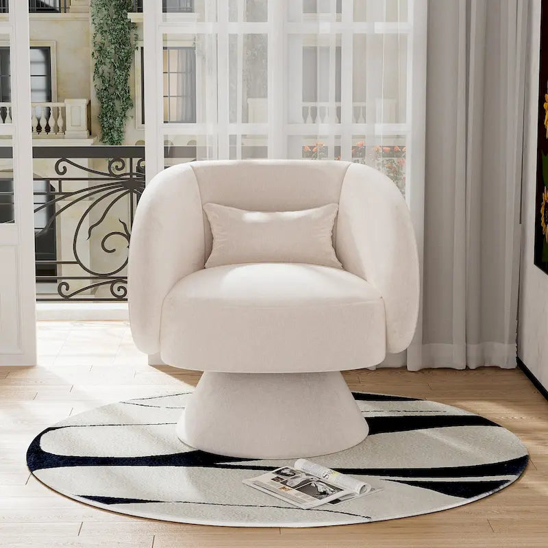 360 Degree Swivel Barrel Accent Chair with Pillow Linen Upholstered Multi-Color