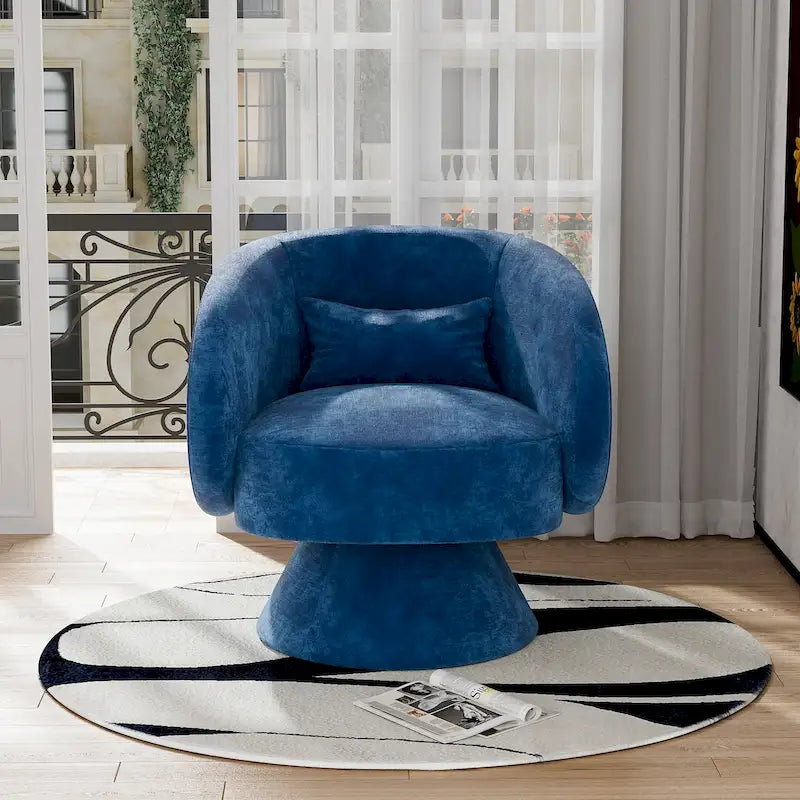 360 Degree Swivel Barrel Accent Chair with Pillow Linen Upholstered Multi-Color