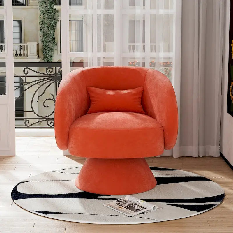 360 Degree Swivel Barrel Accent Chair with Pillow Linen Upholstered Multi-Color
