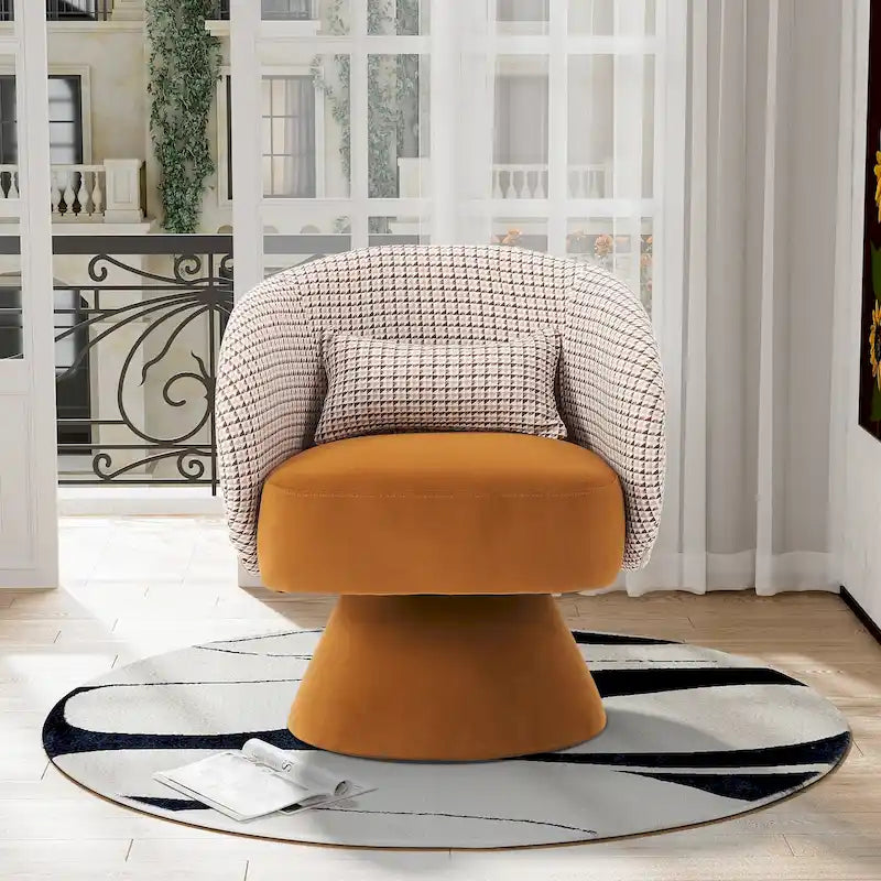 360 Degree Swivel Barrel Accent Chair with Pillow Linen Upholstered Multi-Color
