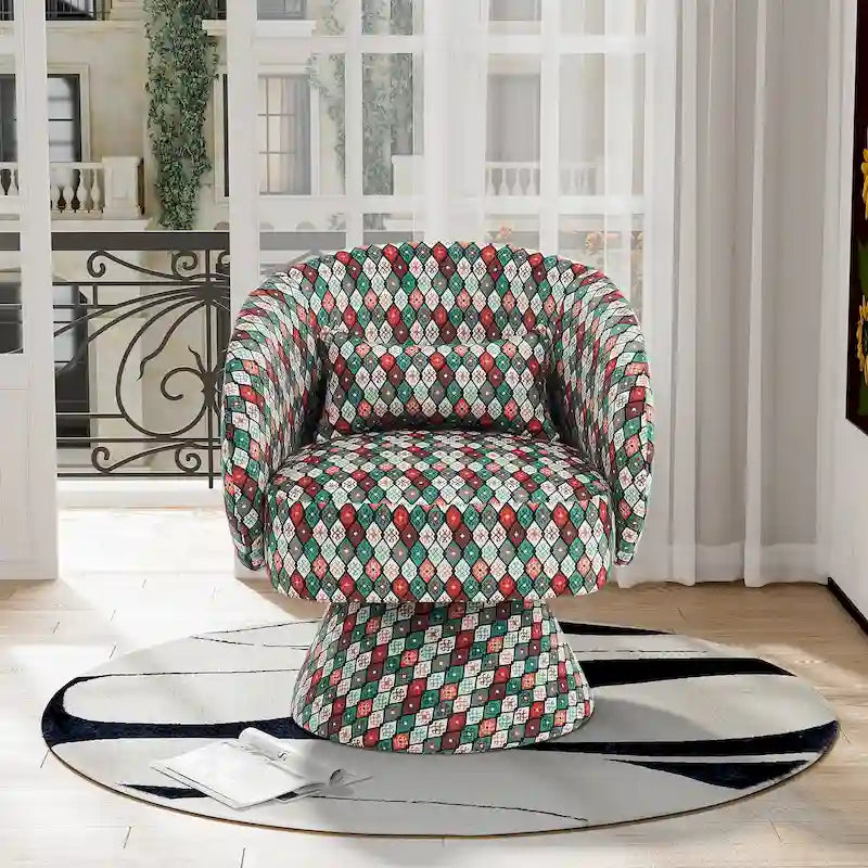 360 Degree Swivel Barrel Accent Chair with Pillow Linen Upholstered Multi-Color