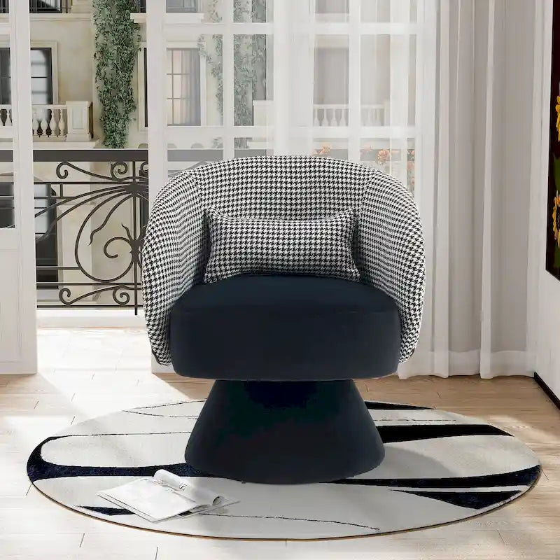 360 Degree Swivel Barrel Accent Chair with Pillow Linen Upholstered Multi-Color