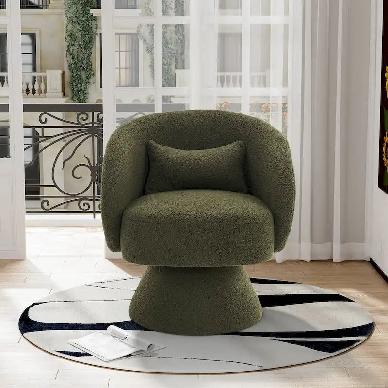 360 Degree Swivel Barrel Accent Chair with Pillow Linen Upholstered Multi-Color