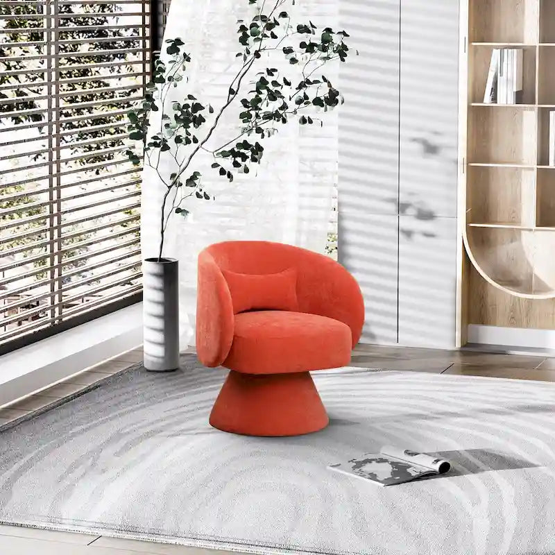 360 Degree Swivel Barrel Accent Chair with Pillow Linen Upholstered Multi-Color