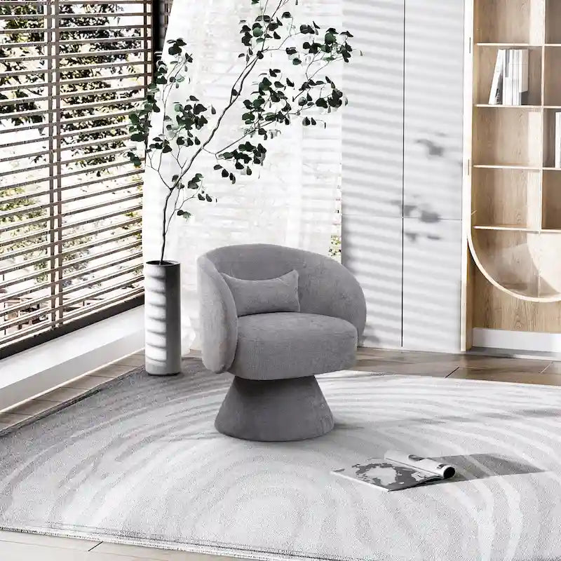 360 Degree Swivel Barrel Accent Chair with Pillow Linen Upholstered Multi-Color