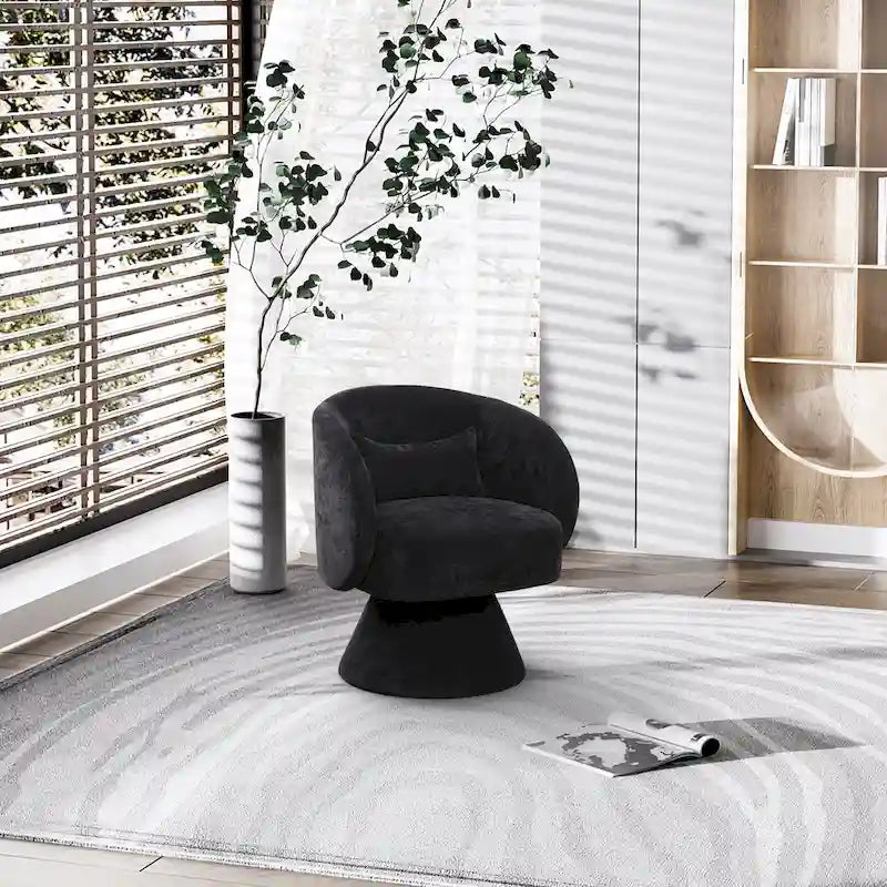 360 Degree Swivel Barrel Accent Chair with Pillow Linen Upholstered Multi-Color