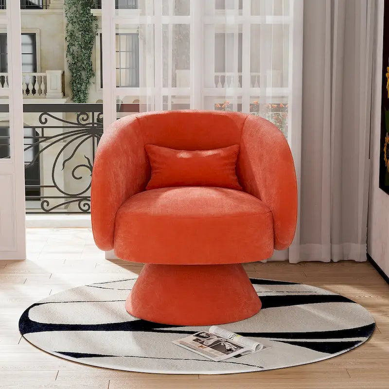 360 Degree Swivel Barrel Accent Chair with Pillow Linen Upholstered Multi-Color