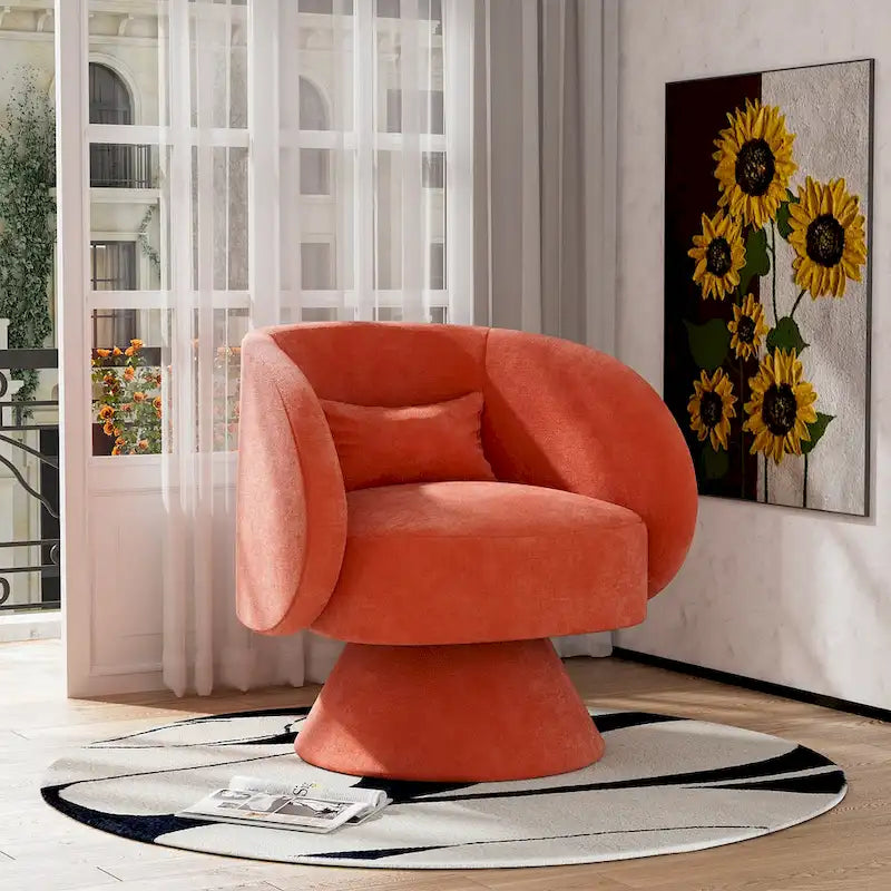 360 Degree Swivel Barrel Accent Chair with Pillow Linen Upholstered Multi-Color