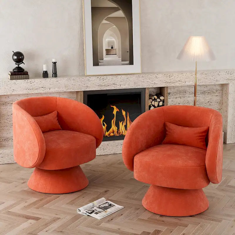 360 Degree Swivel Barrel Accent Chair with Pillow Linen Upholstered Multi-Color