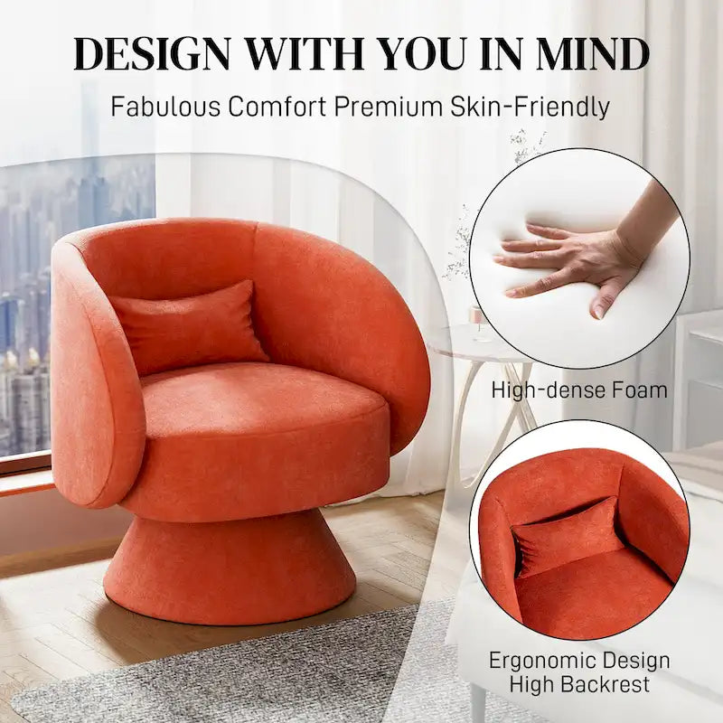 360 Degree Swivel Barrel Accent Chair with Pillow Linen Upholstered Multi-Color