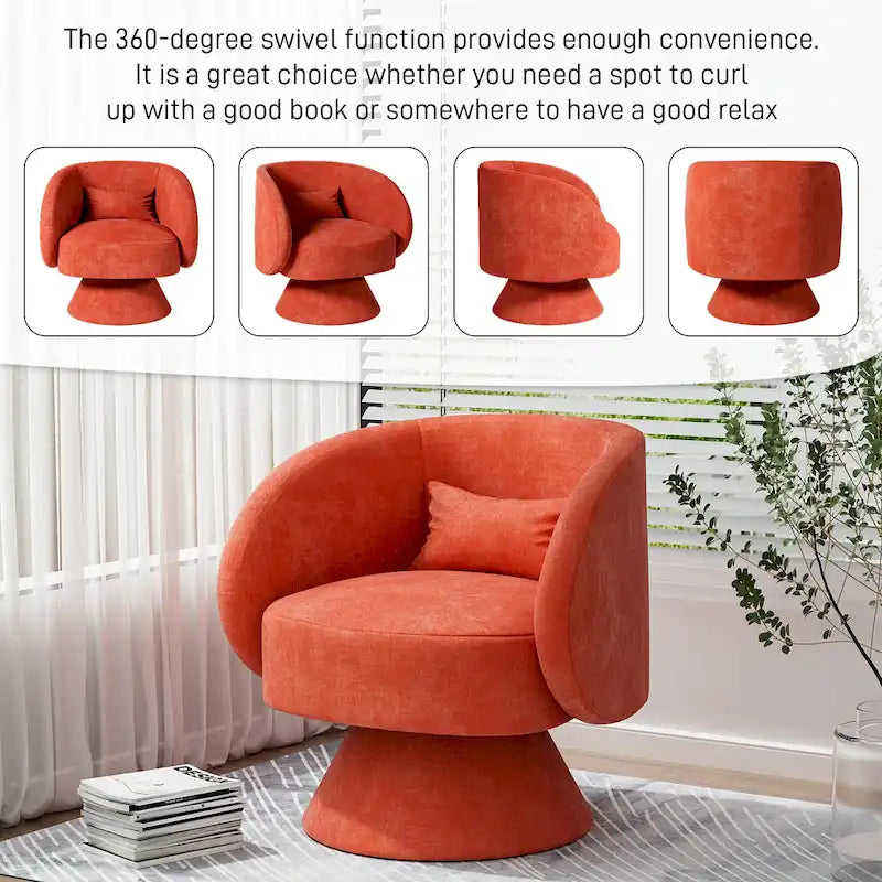 360 Degree Swivel Barrel Accent Chair with Pillow Linen Upholstered Multi-Color