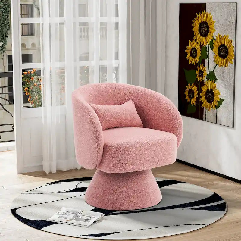 360 Degree Swivel Barrel Accent Chair with Pillow Linen Upholstered Multi-Color
