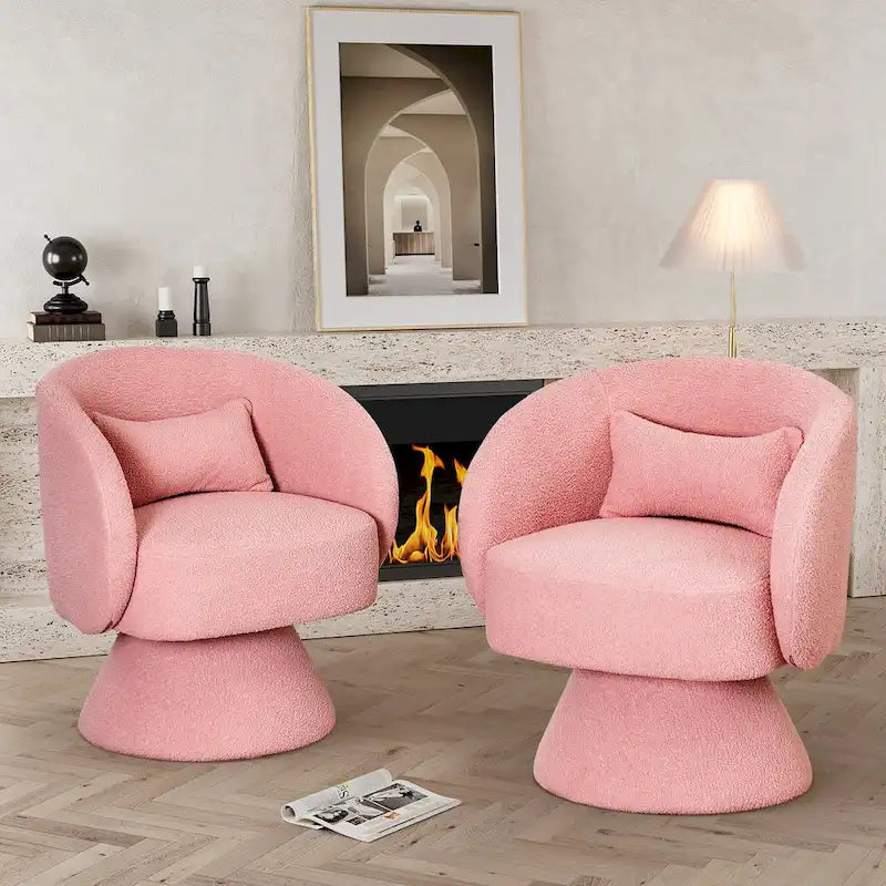 360 Degree Swivel Barrel Accent Chair with Pillow Linen Upholstered Multi-Color