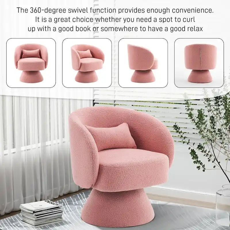 360 Degree Swivel Barrel Accent Chair with Pillow Linen Upholstered Multi-Color