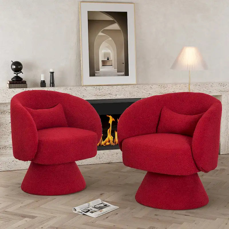 360 Degree Swivel Barrel Accent Chair with Pillow Linen Upholstered Multi-Color