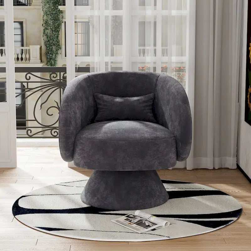 360 Degree Swivel Barrel Accent Chair with Pillow Linen Upholstered Multi-Color