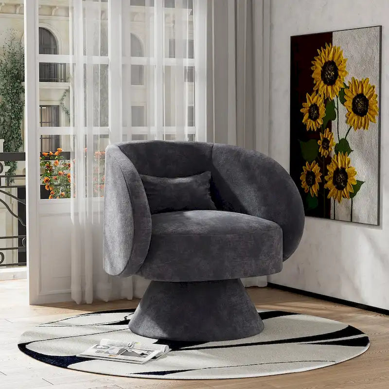 360 Degree Swivel Barrel Accent Chair with Pillow Linen Upholstered Multi-Color