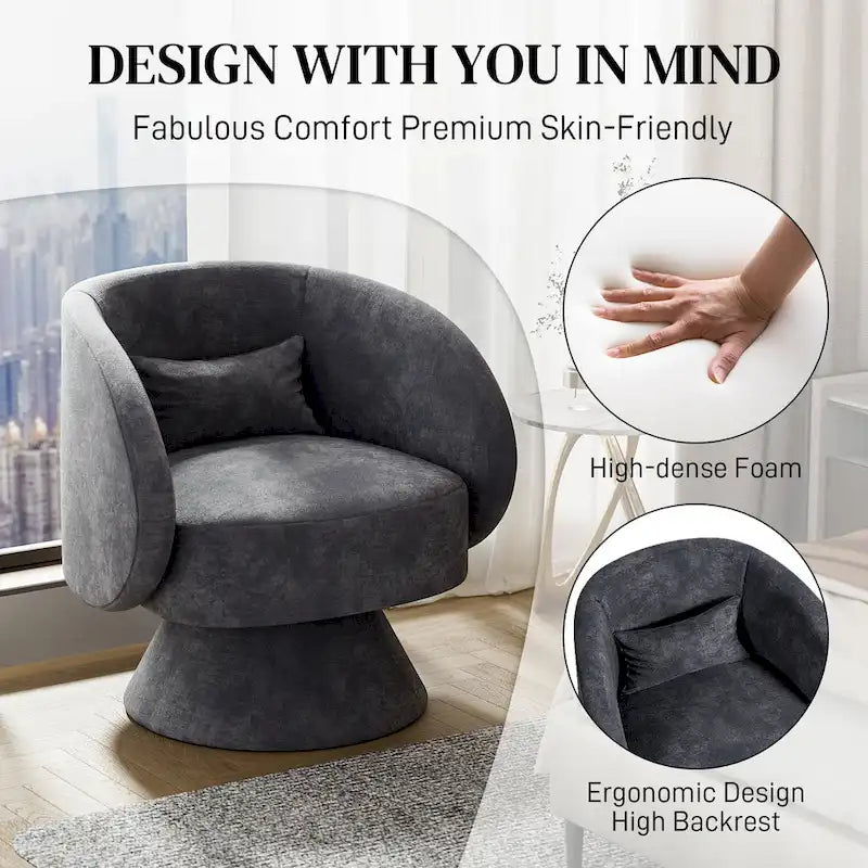 360 Degree Swivel Barrel Accent Chair with Pillow Linen Upholstered Multi-Color