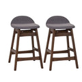 Satin Walnut Upholstered Linen Counter Chair with Curved Back