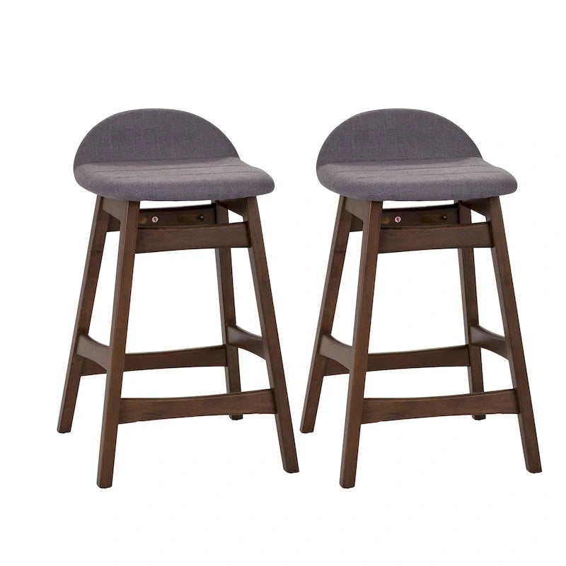 Satin Walnut Upholstered Linen Counter Chair with Curved Back