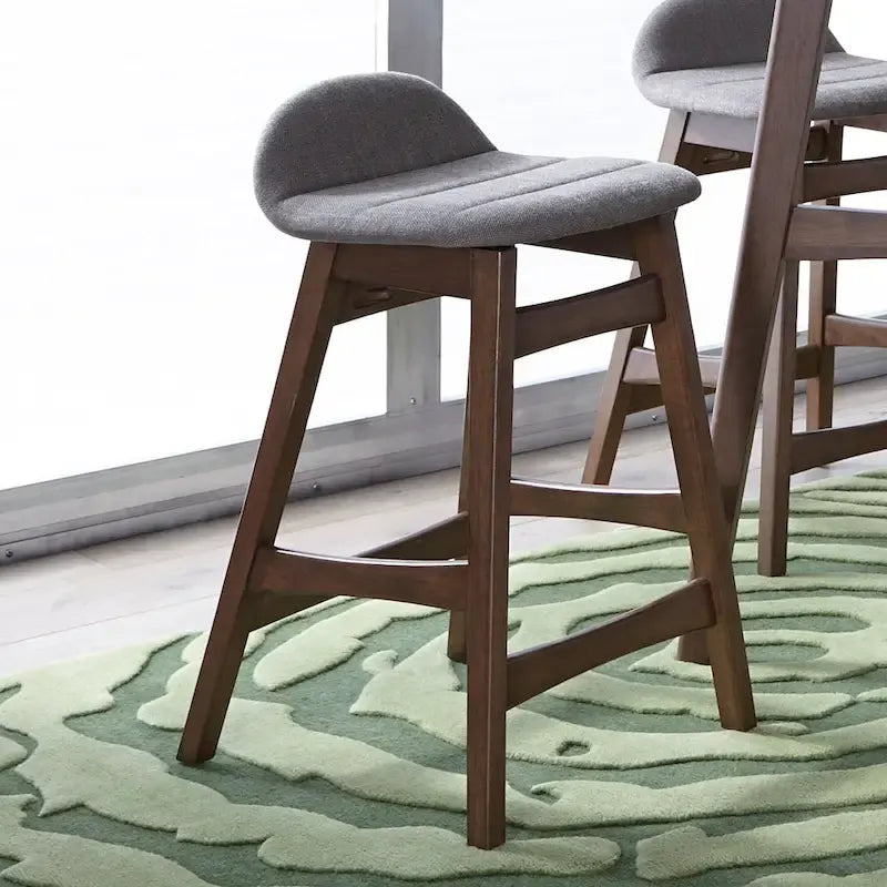Satin Walnut Upholstered Linen Counter Chair with Curved Back