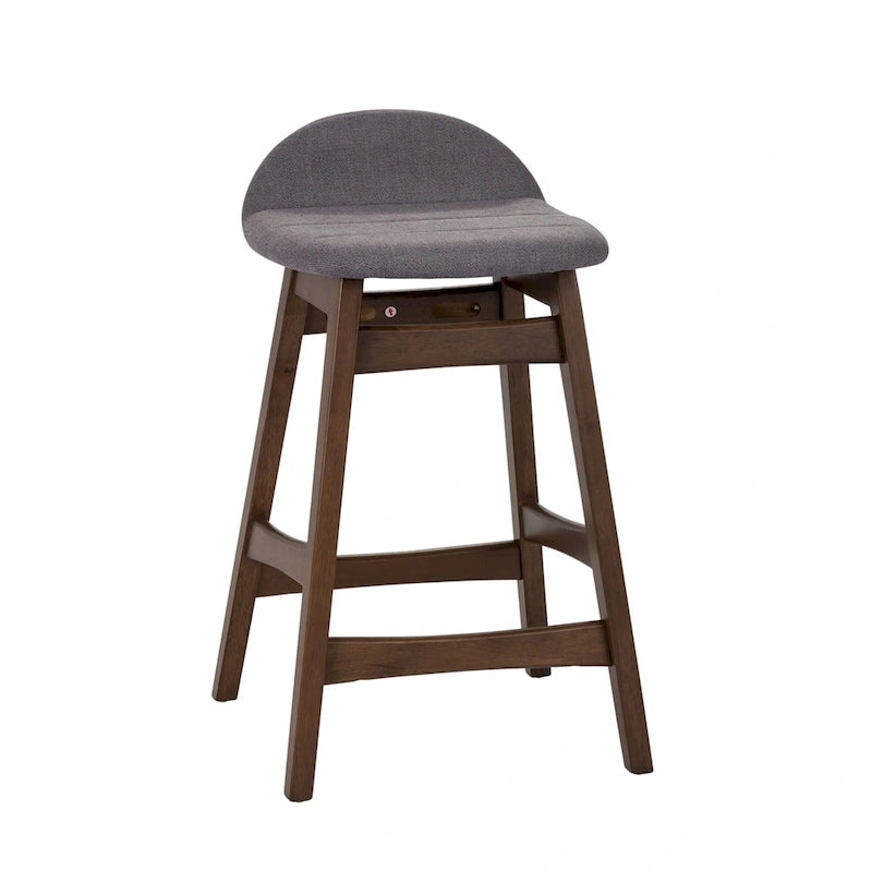 Satin Walnut Upholstered Linen Counter Chair with Curved Back